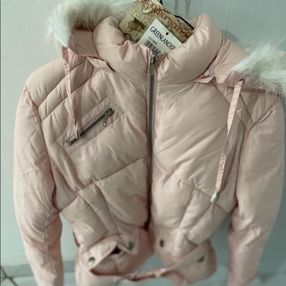 GREENLANDER LIGHT PINK WINTER FAUX FUR COAT - Picture 2 of 3